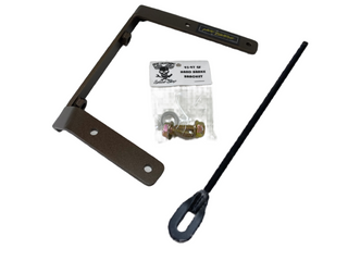 Metal bracket, black rod, and packaging on a white background