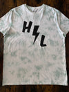 Tie dye with black lettering